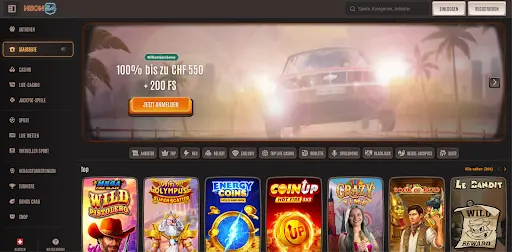Neon54 Casino – úvodná stránka s bonusom 100% do CHF 550 + 200 FS.